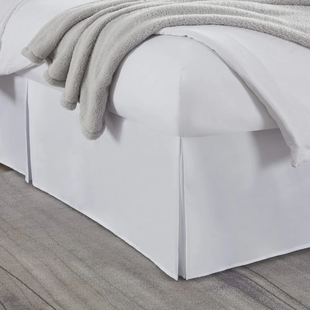 White Twin XL Bed‎ Skirt Dorm Ready 14 Inch Drop Hotel Quality Pleated Bedskirt